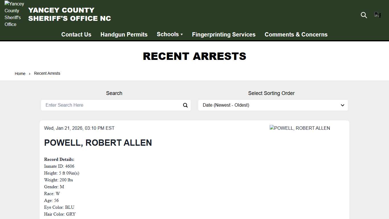 Recent Arrests | Yancey County Sheriff's Office