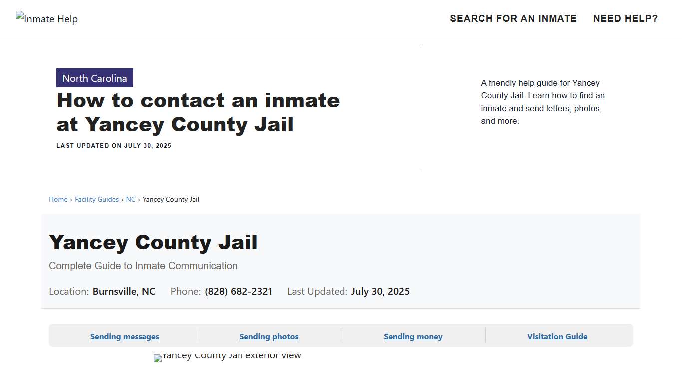 How to contact an inmate at Yancey County Jail - Inmate Help