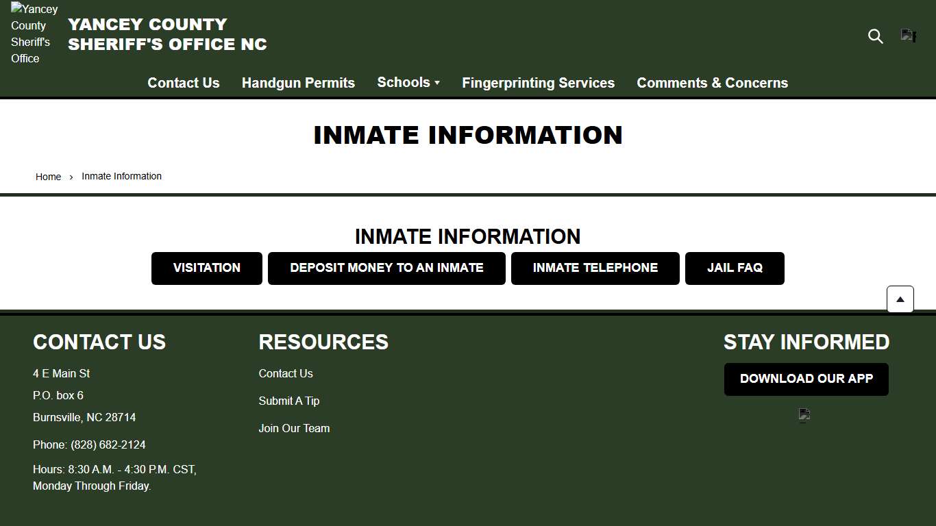Inmate Information | Yancey County Sheriff's Office
