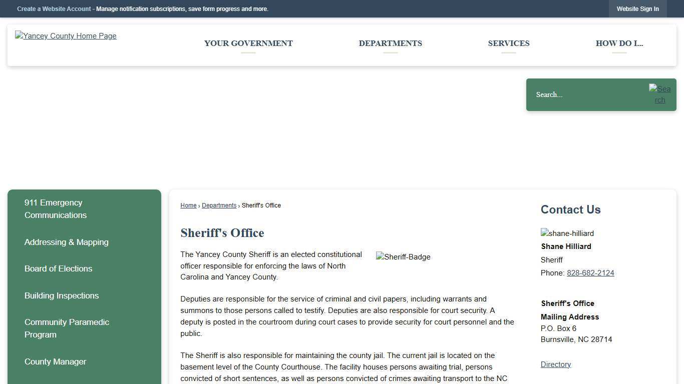 Sheriff's Office | Yancey County, NC